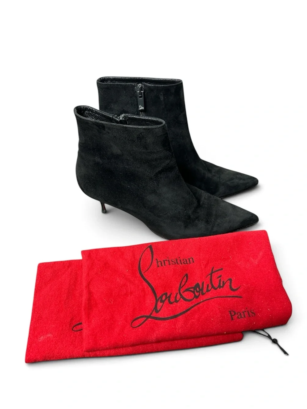 Christian Louboutin So Kate 55 Black Suede Pointed Toe Booties Size 38 Classic